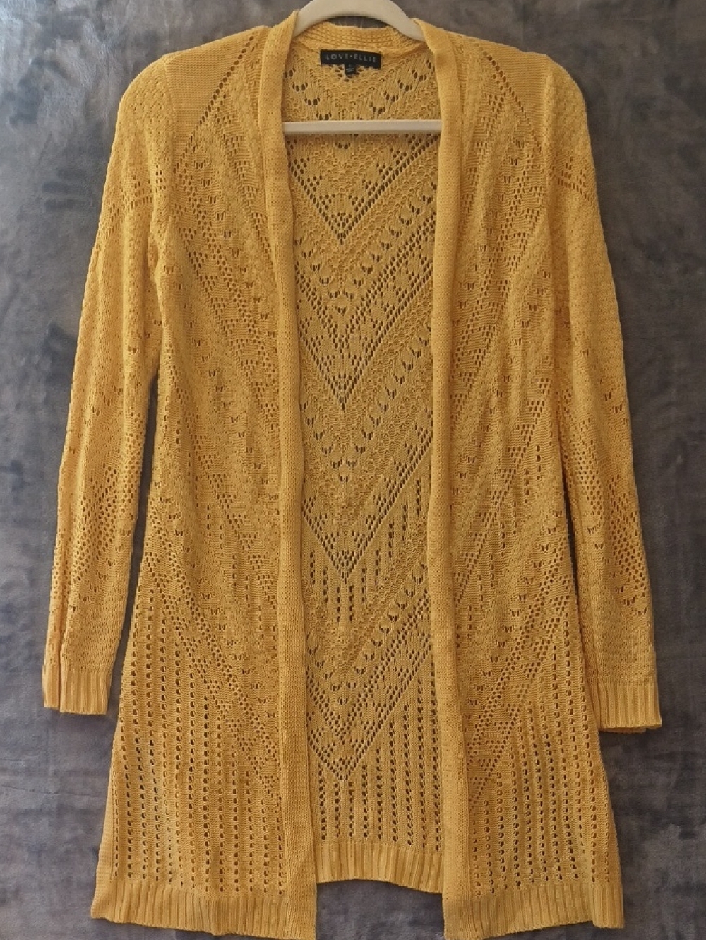 Love Ellie Open-Front Mustard Yellow Knit Cardigan Sweater Size Small